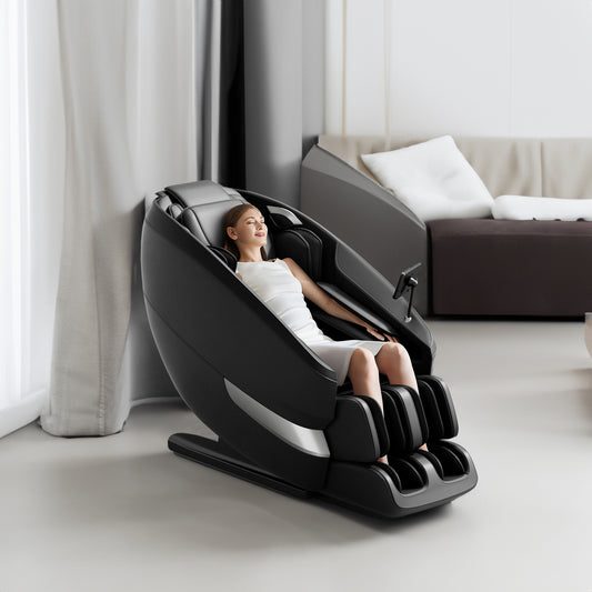 Shiatsu massage chair recliner LCD touch screen with customizable functions and zero gravity mode fully assembled (black)