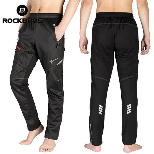 ROCKBROS Winter Bike Pants Men Women Thermal Warm Long Cycling Pants Fleece Reflective Windproof MTB Sports Bicycle Trousers