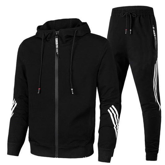 Mens fashion sports suit hooded zipper casual set